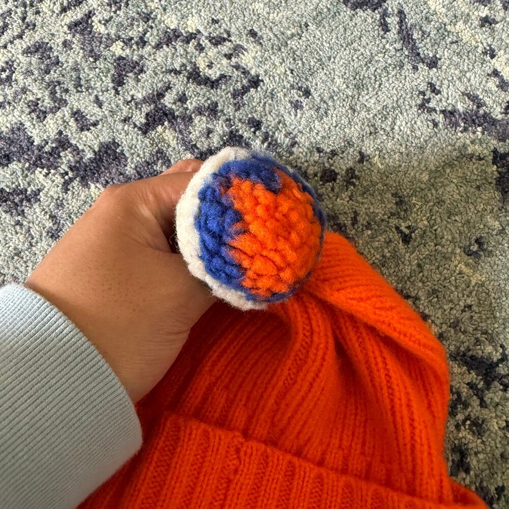 POLO Ralph Lauren Kid’s Wool Vibrant Orange Navy Blue Pony Graphic Pom Pom - Picture 4 of 7